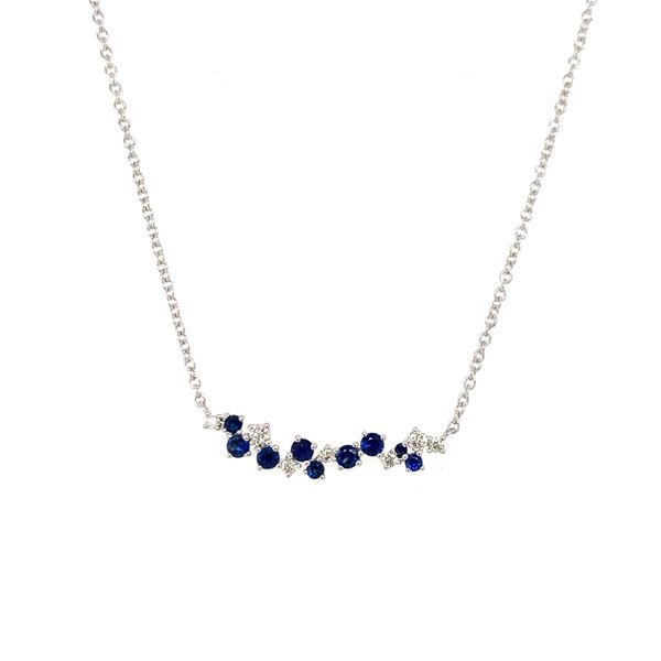 Scattered Sapphire and Diamond Bar Pendant Necklace Hingham Jewelers Hingham, MA
