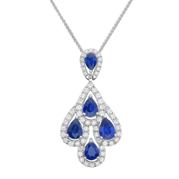 Sapphire and Diamond Drop Pendant Necklace Hingham Jewelers Hingham, MA