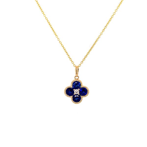 Created Blue Sapphire Clover Pendant Necklace Hingham Jewelers Hingham, MA