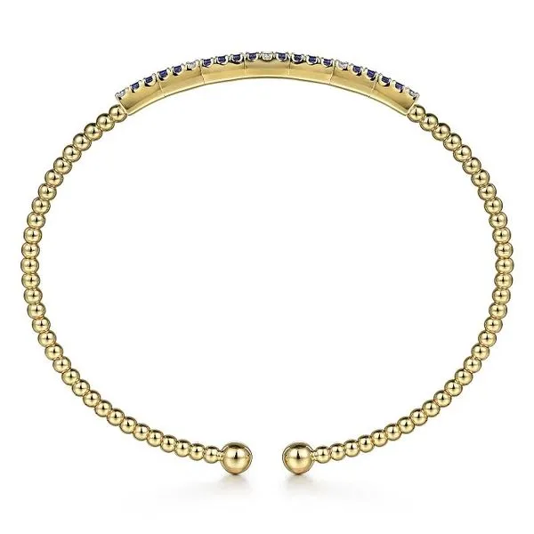 Sapphire and Diamond Bar Beaded Cuff Bracelet Image 2 Hingham Jewelers Hingham, MA