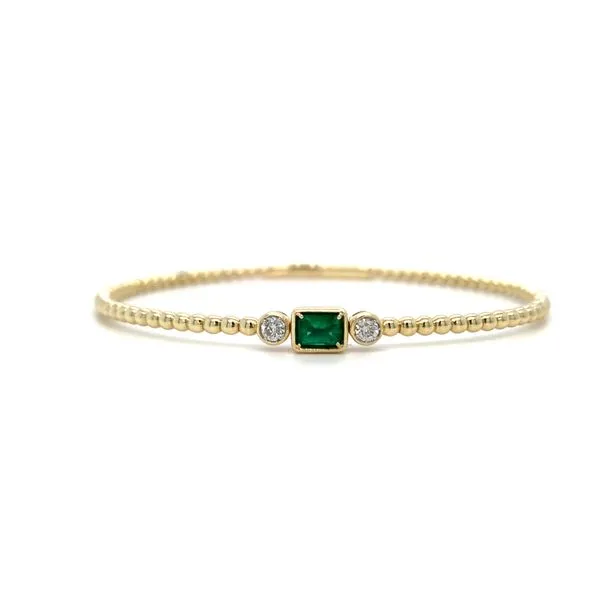 Emerald Accented Flexible Beaded Bangle Bracelet
