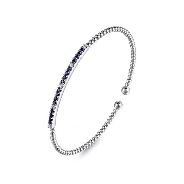 Sapphire and Diamond Flexible Open Bangle Bracelet Image 2 Hingham Jewelers Hingham, MA