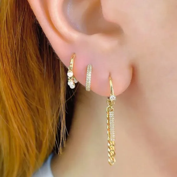 Pearl Charm Huggie Hoop Earrings Image 2 Hingham Jewelers Hingham, MA