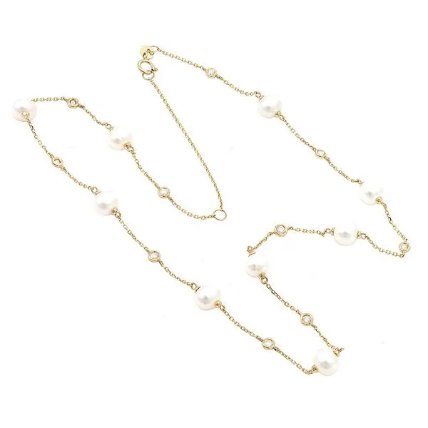 Pearl and Diamond Station Necklace