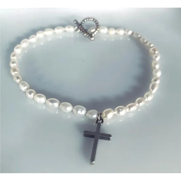 Freshwater Pearl Bracelet with Sterling Silver Cross Hingham Jewelers Hingham, MA