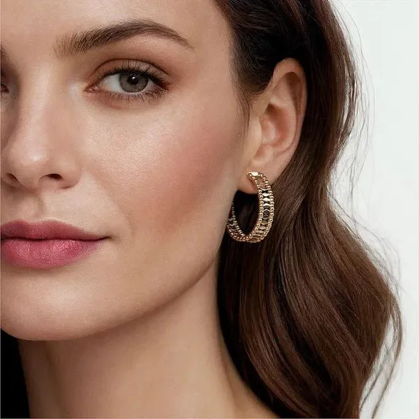 Wide Beaded Hoop Earrings Image 2 Hingham Jewelers Hingham, MA