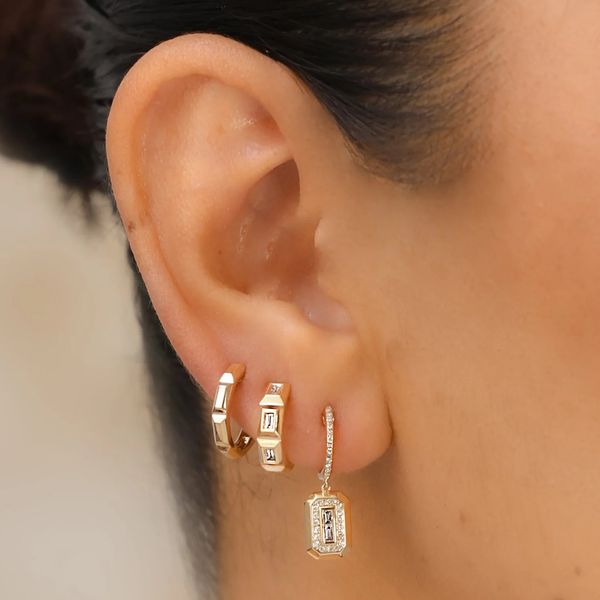 Geometric Cut Huggie Hoop Earrings Image 2 Hingham Jewelers Hingham, MA