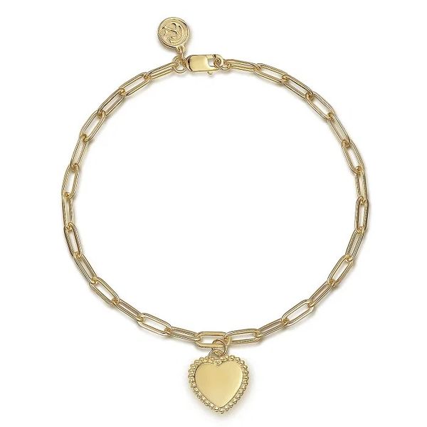 Link Bracelet with Beaded Heart Charm Hingham Jewelers Hingham, MA