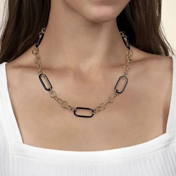 Tube Link Necklace with Black Enamel Image 2 Hingham Jewelers Hingham, MA