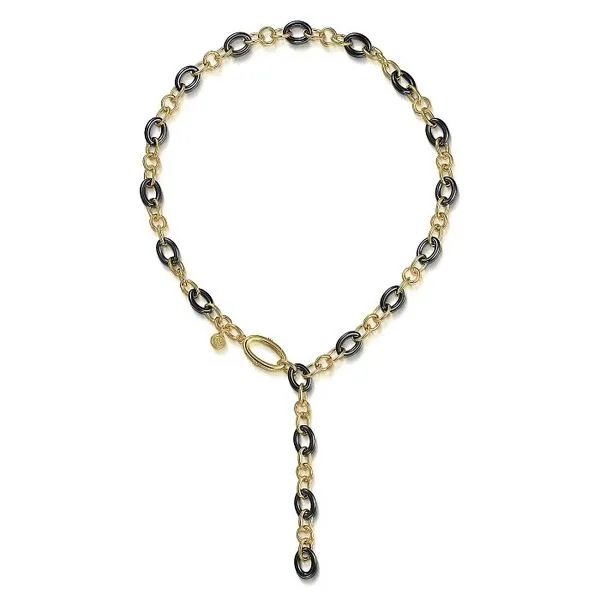 Black Ceramic and Tube Link Y Necklace Image 2 Hingham Jewelers Hingham, MA