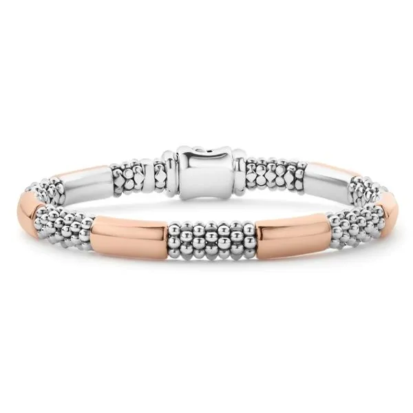 High Bar 6mm Rose Gold Station Caviar Bracelet Hingham Jewelers Hingham, MA