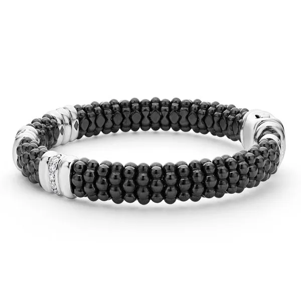 Black Caviar Three Station Ceramic Diamond Bracelet | 9mm Image 2 Hingham Jewelers Hingham, MA
