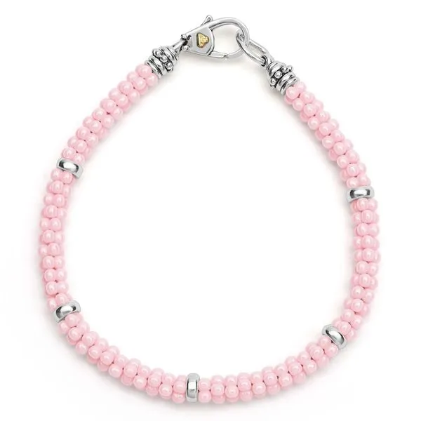 Pink Caviar Pink Five Silver Station Ceramic Bracelet | 5mm Hingham Jewelers Hingham, MA