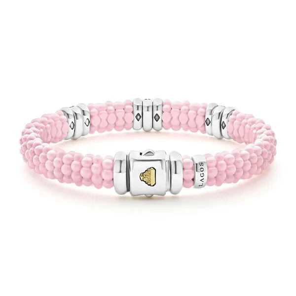 Pink Ceramic Pink Caviar Three Station Ceramic Diamond Br...