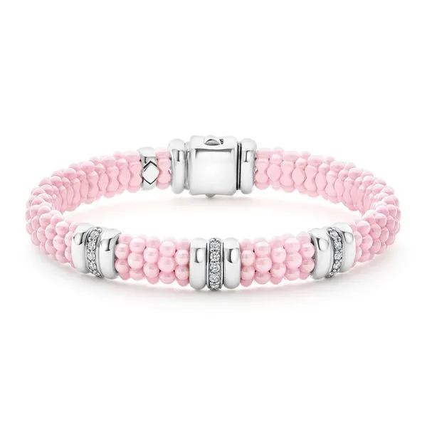 Pink Ceramic Pink Caviar Three Station Ceramic Diamond Br...