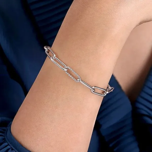 Polished and Beaded Oval Link Bracelet Image 2 Hingham Jewelers Hingham, MA