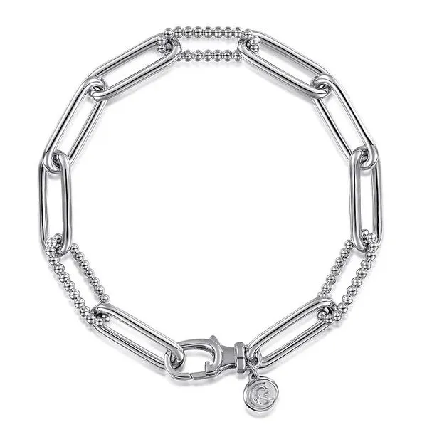 Polished and Beaded Oval Link Bracelet Hingham Jewelers Hingham, MA