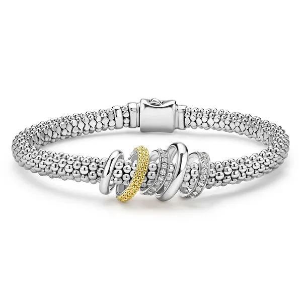 Caviar Lux Two-Tone Five Ring Diamond Caviar Bracelet | 6mm