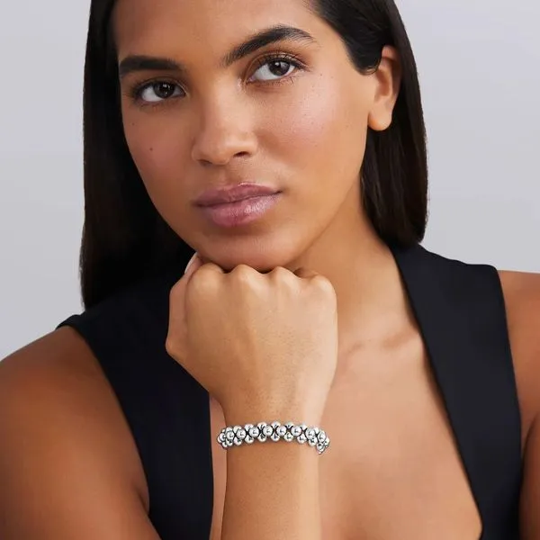 Caviar Bubbly Silver Three Row Beaded Statement Bracelet
