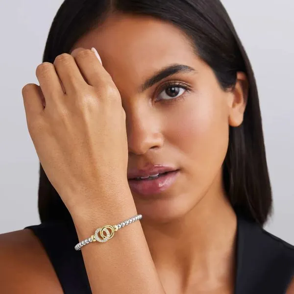 Signature Caviar Two-Tone Interlocking Diamond Stretch Br...