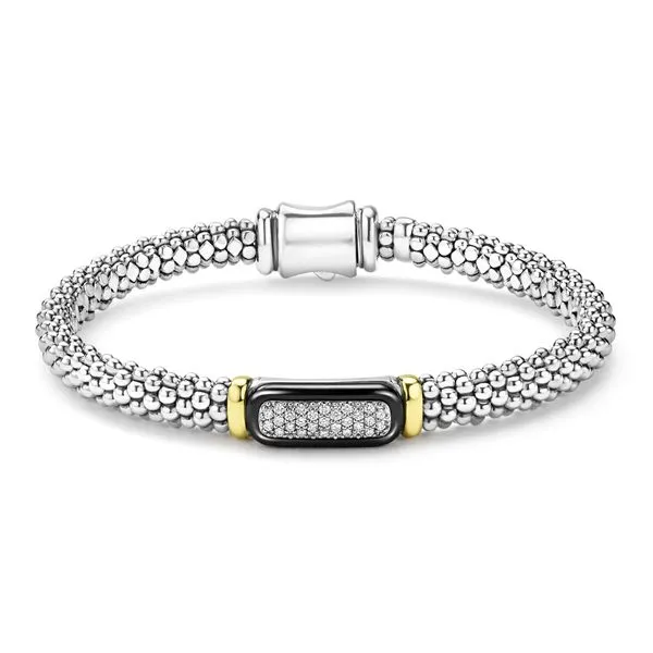 Black Caviar Two-Tone Black Ceramic Diamond Caviar Bracel...