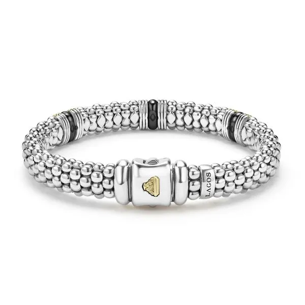 Black Caviar Two-Tone Black Ceramic Station Bracelet | 9mm