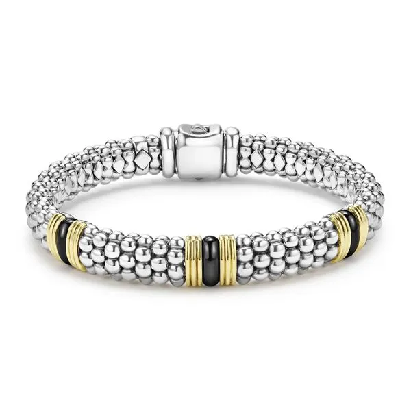 Black Caviar Two-Tone Black Ceramic Station Bracelet | 9mm