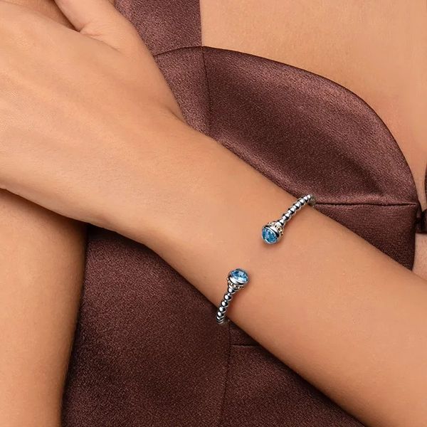 Blue Topaz Beaded Flexible Cuff Bracelet Image 4 Hingham Jewelers Hingham, MA