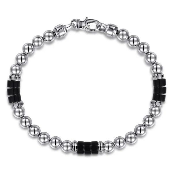 Silver Ball and Onyx Cylinder Beaded Bracelet Hingham Jewelers Hingham, MA