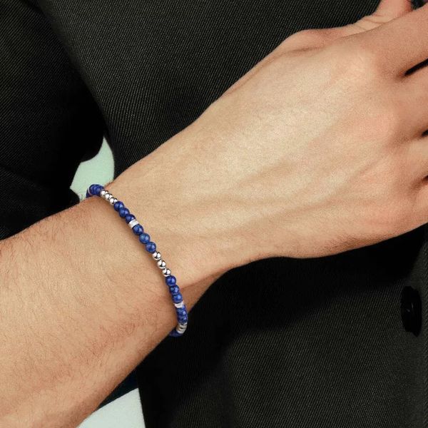 Silver and Lapis Bead Bracelet Image 2 Hingham Jewelers Hingham, MA