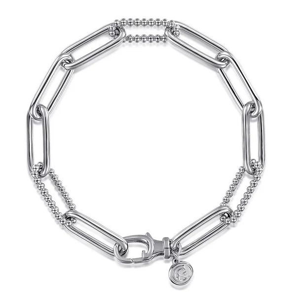 Polished and Beaded Oval Link Bracelet Hingham Jewelers Hingham, MA