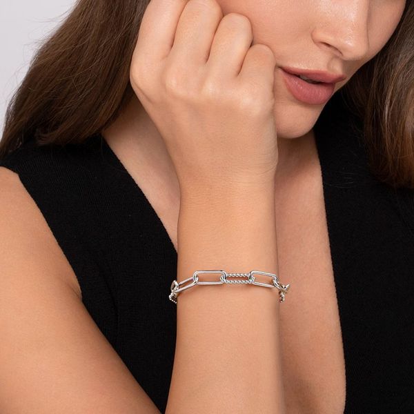 Polished and Beaded Paperclip Link Bracelet Image 3 Hingham Jewelers Hingham, MA
