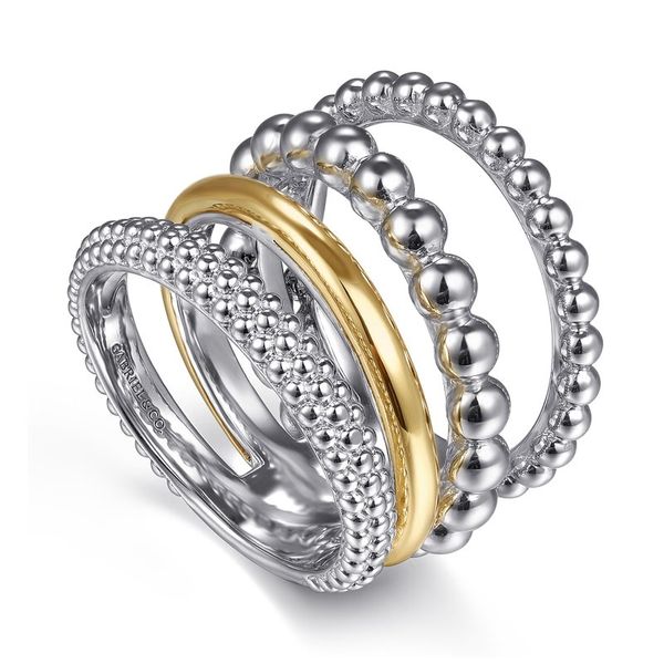 Two-Tone Beaded Stacking Ring Image 2 Hingham Jewelers Hingham, MA