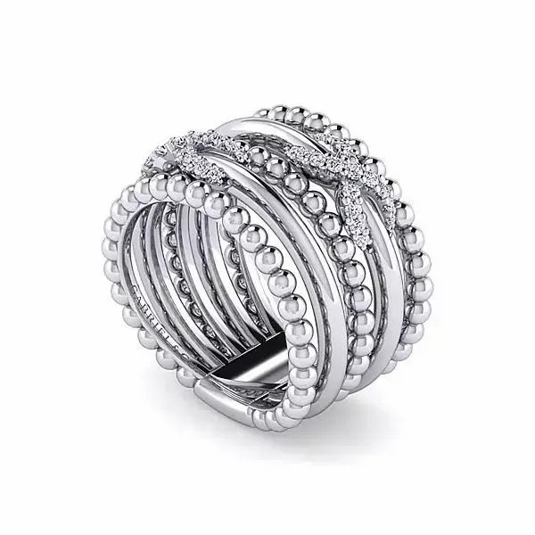 Multi Row Beaded Ring with White Sapphire Image 2 Hingham Jewelers Hingham, MA