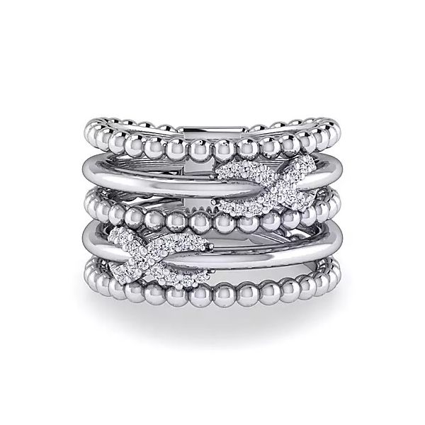 Multi Row Beaded Ring with White Sapphire Hingham Jewelers Hingham, MA