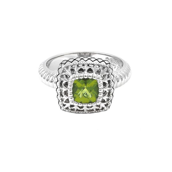 Fleur De Lis Cushion Bezel Peridot Ring Hingham Jewelers Hingham, MA