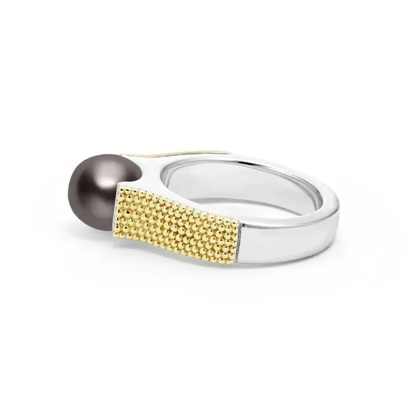 Luna Two-Tone Tahitian Black Pearl Ring Image 2 Hingham Jewelers Hingham, MA