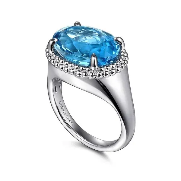 Blue Topaz East-West Oval Ring Image 2 Hingham Jewelers Hingham, MA