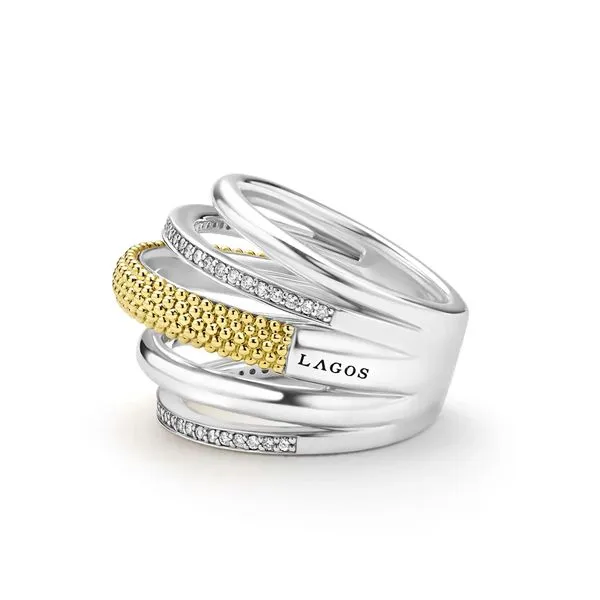 Caviar Lux Two-Tone Five Row Diamond Ring Image 2 Hingham Jewelers Hingham, MA