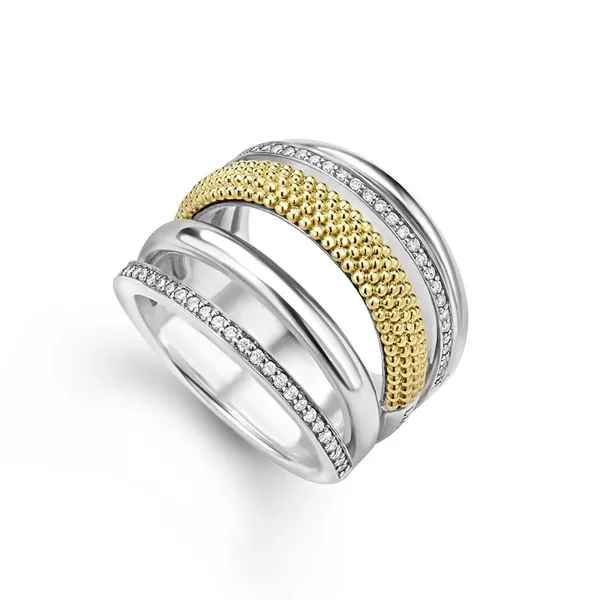 Caviar Lux Two-Tone Five Row Diamond Ring Hingham Jewelers Hingham, MA