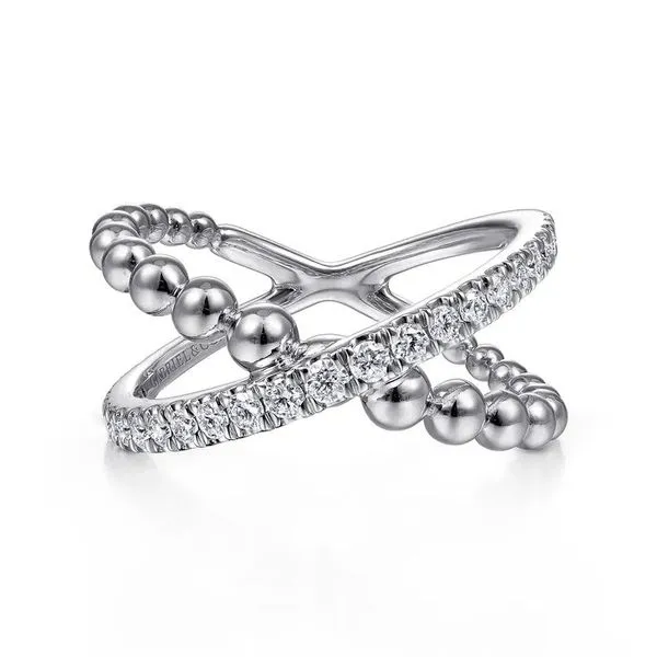 White Sapphire Beaded Criss Cross Ring