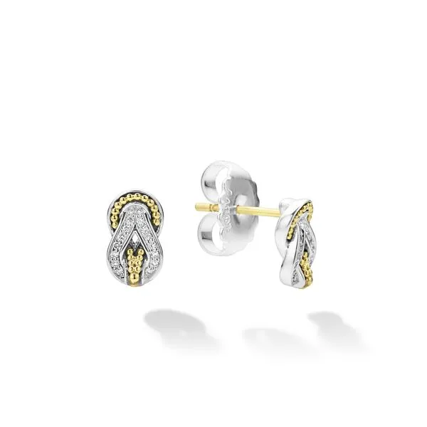 Newport Small Two Tone Knot Diamond Stud Earrings Hingham Jewelers Hingham, MA