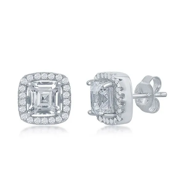 CZ Square Halo Stud Earrings Hingham Jewelers Hingham, MA