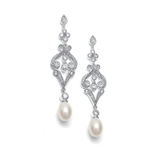 Vintage CZ Scroll Earrings with Freshwater Pearl Hingham Jewelers Hingham, MA