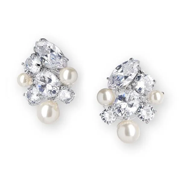 Cubic Zirconia and Mixed Ivory Pearl Cluster Earrings Hingham Jewelers Hingham, MA