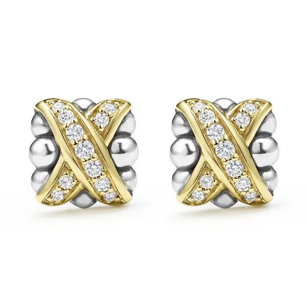 Embrace Two-Tone Diamond X Stud Earrings Image 2 Hingham Jewelers Hingham, MA