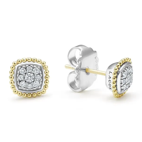 Rittenhouse Two-Tone Caviar Diamond Stud Earrings Image 2 Hingham Jewelers Hingham, MA
