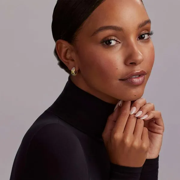 Embrace Two-Tone X Huggie Hoop Earrings Image 2 Hingham Jewelers Hingham, MA