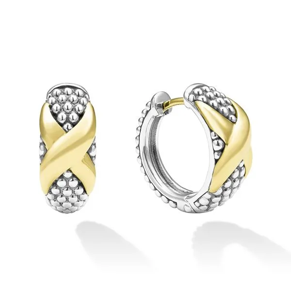 Embrace Two-Tone X Huggie Hoop Earrings Hingham Jewelers Hingham, MA