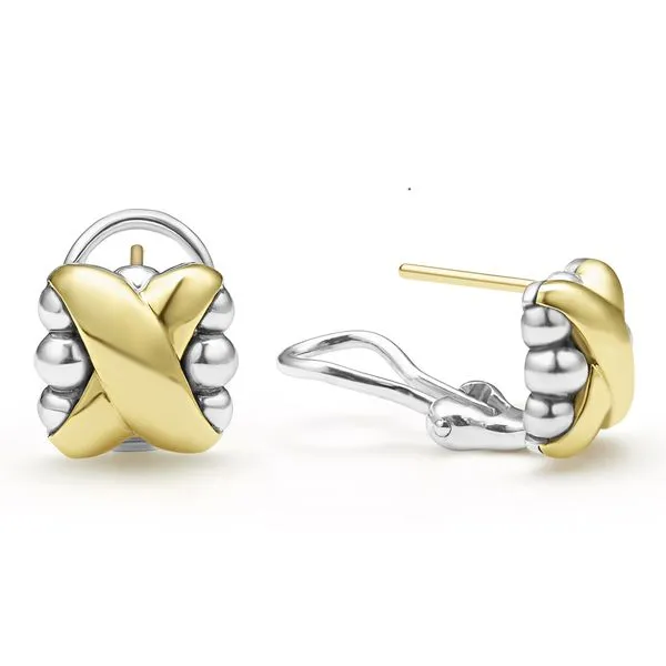 Embrace Two-Tone X Omega Clip Earrings Image 2 Hingham Jewelers Hingham, MA